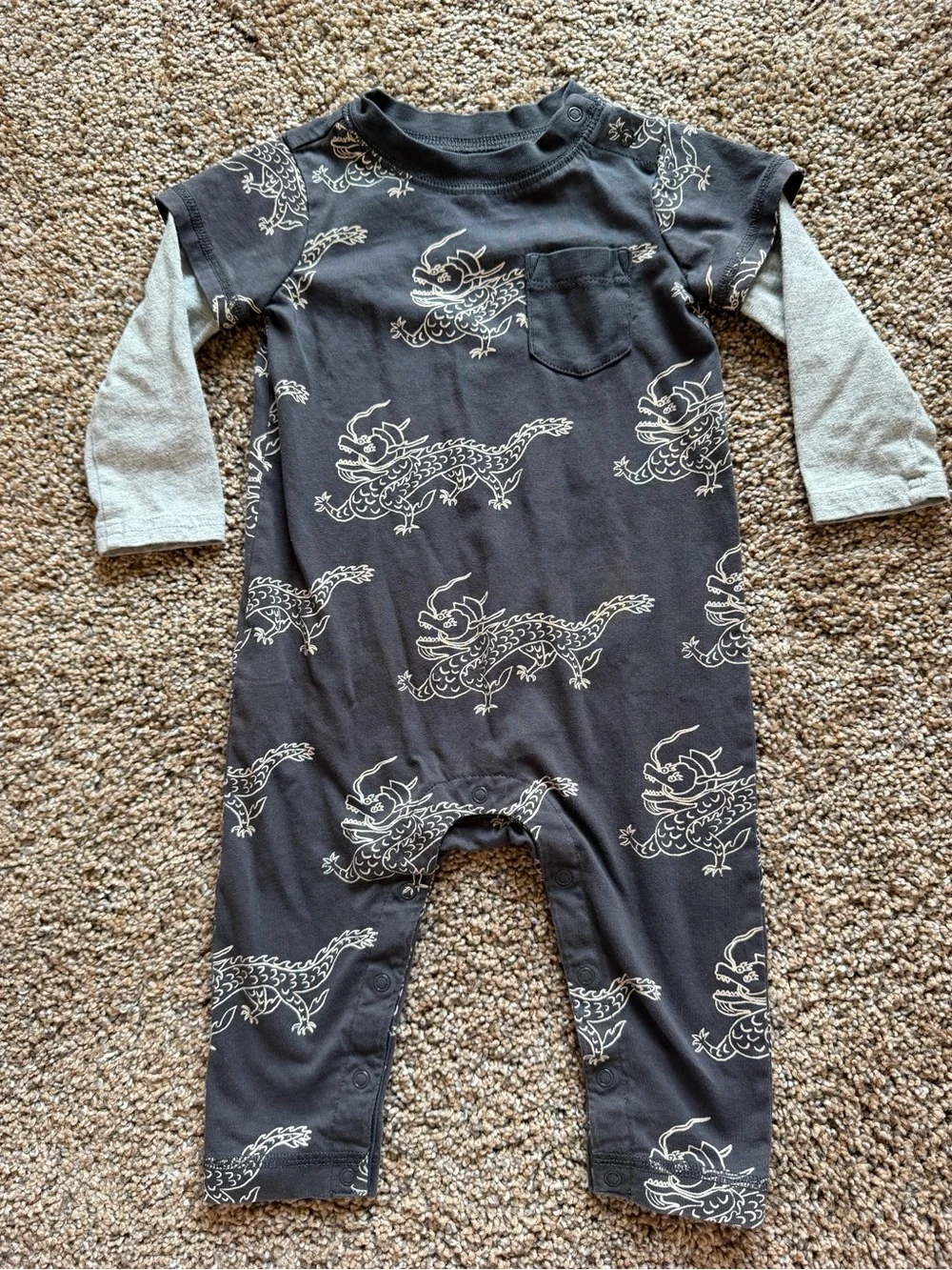TEA COLLECTION Layered Button-Up Baby Romper in Korean Pottery Dragon